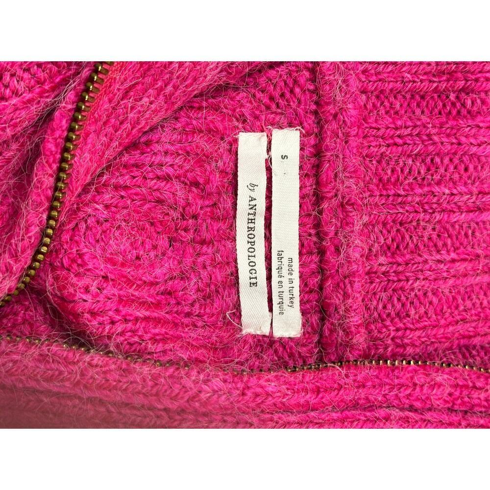 💖✨ Anthropologie Hot Pink Cable Knit Quarter Zip Sweater Size S - Cozy It Girl - Picture 5 of 5